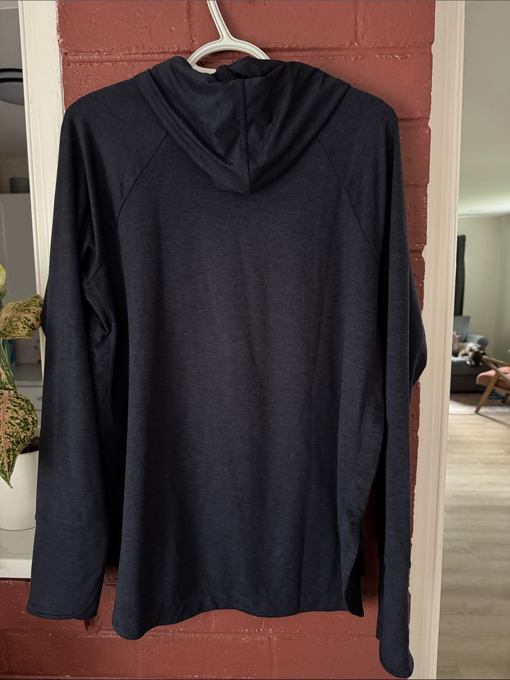 Athleta Breezy Cowl Neck Hoodie in Navy with Drawstring and Thumbholes Large - Picture 5 of 8